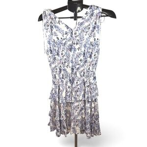 Madison Marcus Womens Blue Floral Smocked Waist Tiered Ruffle Mini Dress Size M
